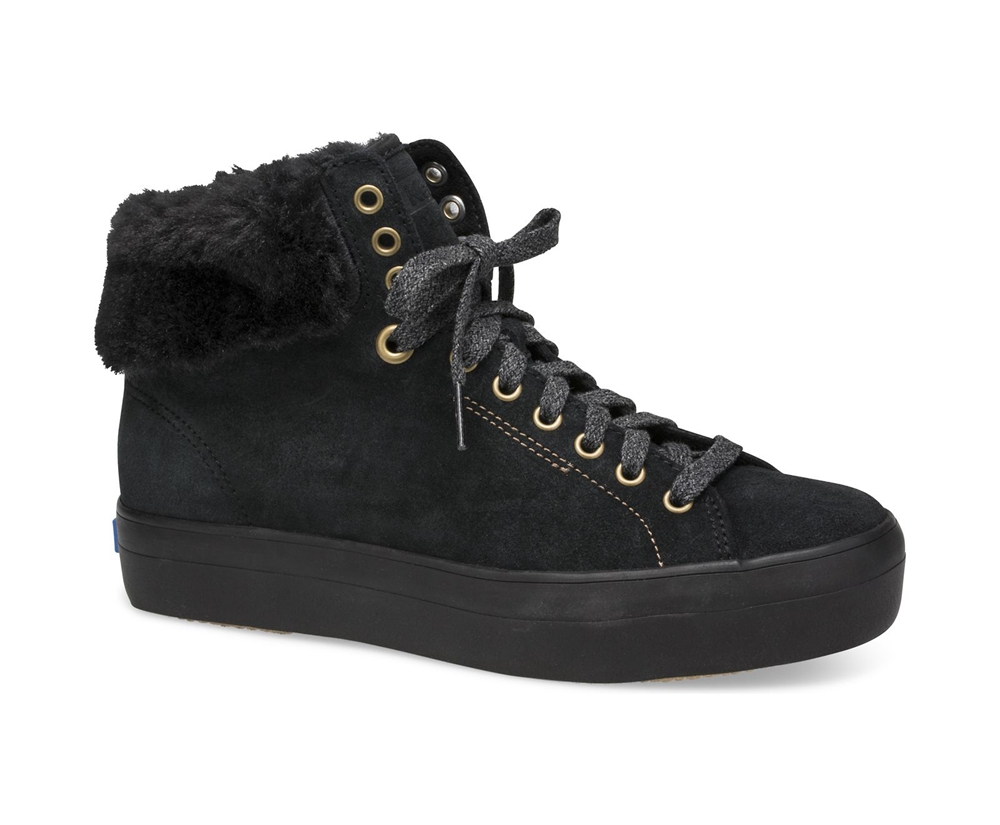 Πανινα Παπουτσια Γυναικεια - Keds Rise Hi Suede Faux Fur - Μαυρα - SYFUX8765